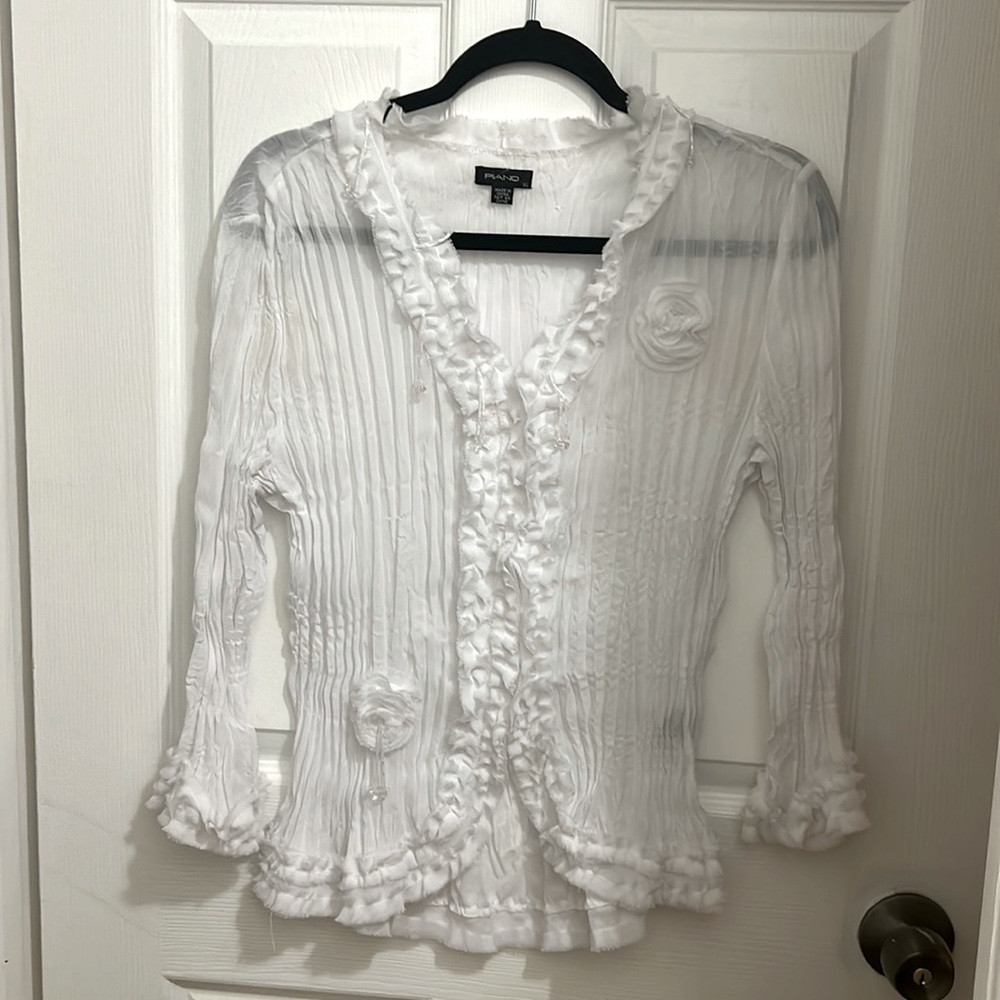 Women’s vintage transparent white blouse with flower details